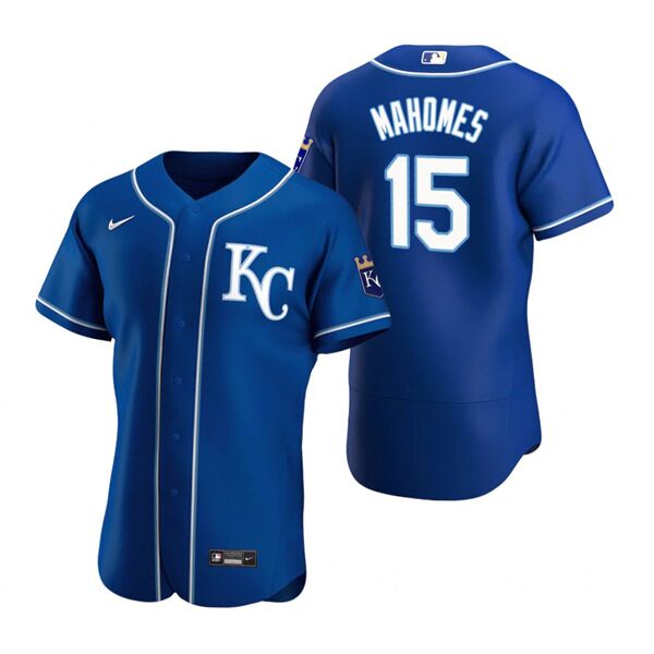 Men's Kansas City Royals #15 Patrick Mahomes Blue Flex Base Stitched Jersey Men's Kansas City Royals #15 Patrick Mahomes Blue Flex Base Stitched Jersey